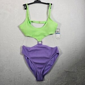 Salt & Cove Ribbed Cutout One Piece Swimsuit Mint Purple XL